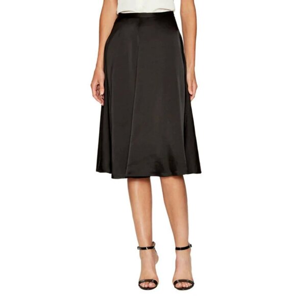 Jill Stuart Black Satin A-Line Skirt Womens 8 Flare Knee Length Cocktail Elegant - Picture 13 of 13